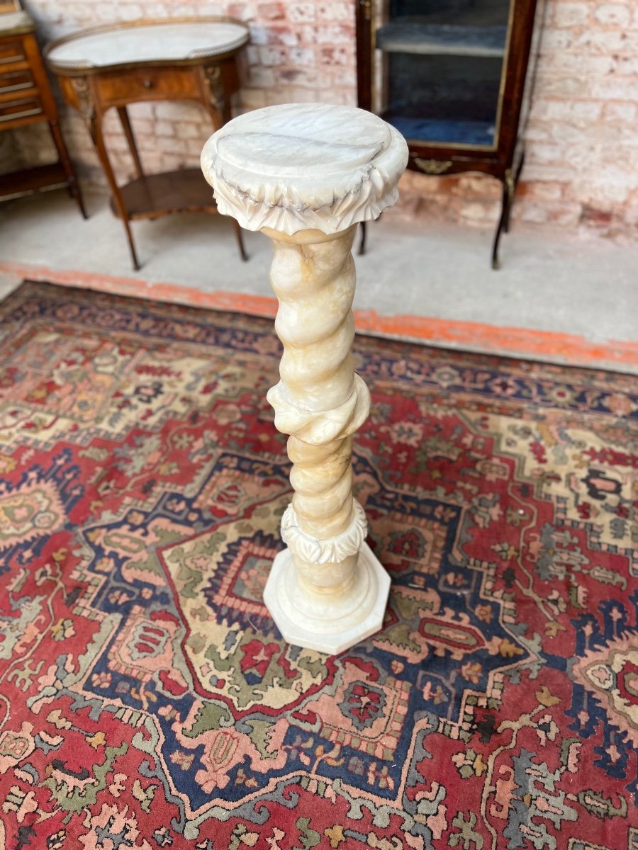Solomonic Column In White Marble XIX Eme Century-photo-2