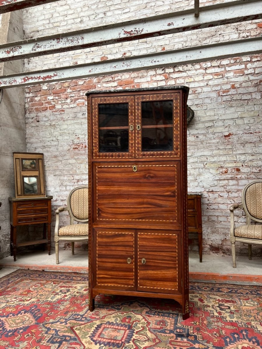Secretary In Guillotine Marquetry Stamped Magnien Claude-mathieu Louis XVI Period-photo-4