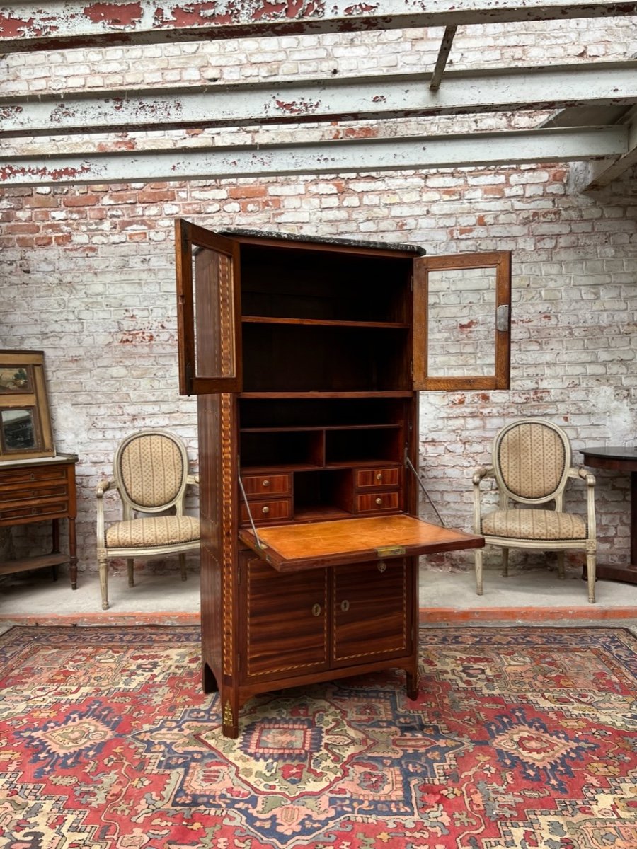 Secretary In Guillotine Marquetry Stamped Magnien Claude-mathieu Louis XVI Period-photo-3