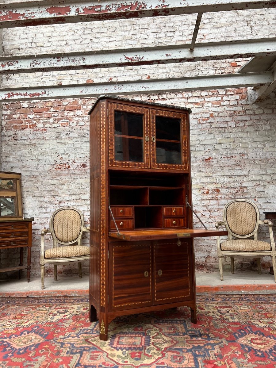 Secretary In Guillotine Marquetry Stamped Magnien Claude-mathieu Louis XVI Period-photo-5