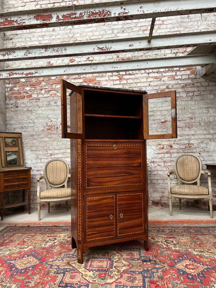 Secretary In Guillotine Marquetry Stamped Magnien Claude-mathieu Louis XVI Period-photo-6