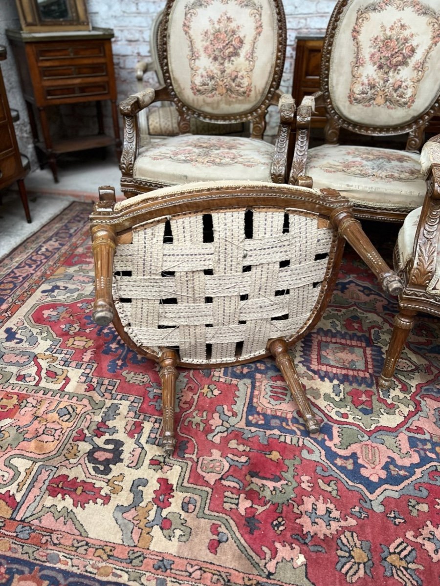 Suite Of Five Armchairs With Medallion Backrest Louis XVI Style-photo-4