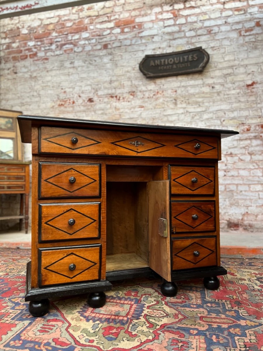 Bureau De Changer In Walnut And Blackened Wood Fillet Louis XIV Period End Of The XVII Eme Century-photo-6