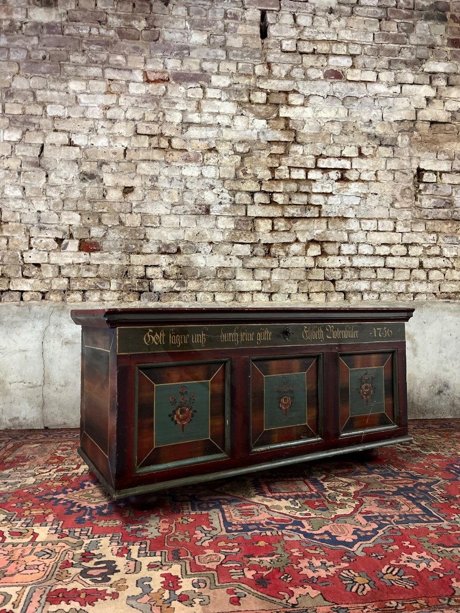 Wedding Chest Painted In Fir From The XVIII Eme Century