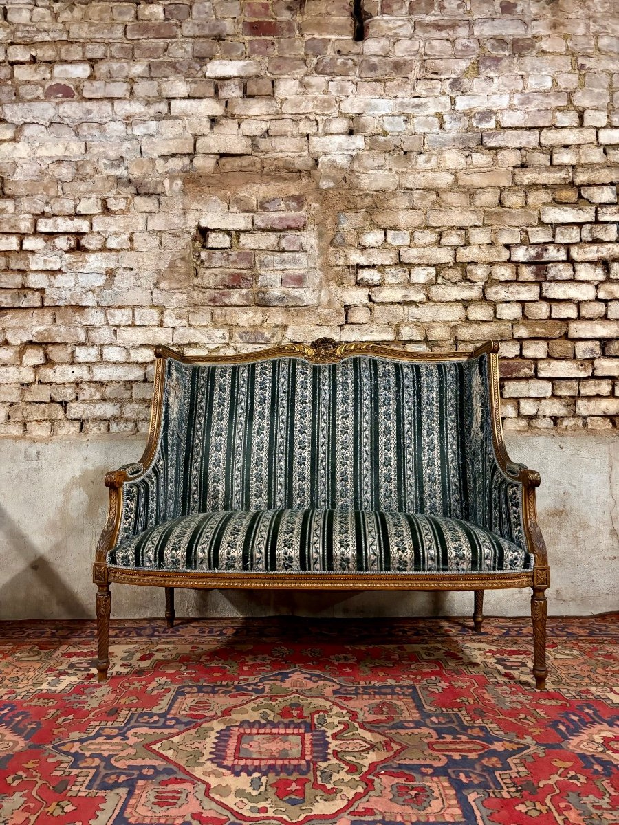 Banquette En Bois Doré De Style Louis XVI D’époque Napoléon III XIX Eme Siècle -photo-3