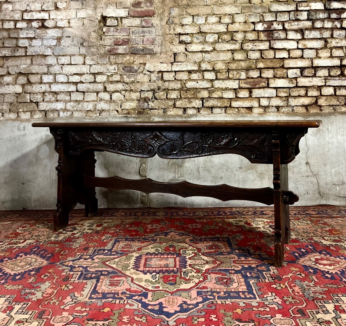 Console Table In Carved Oak From The 19th Century-photo-2