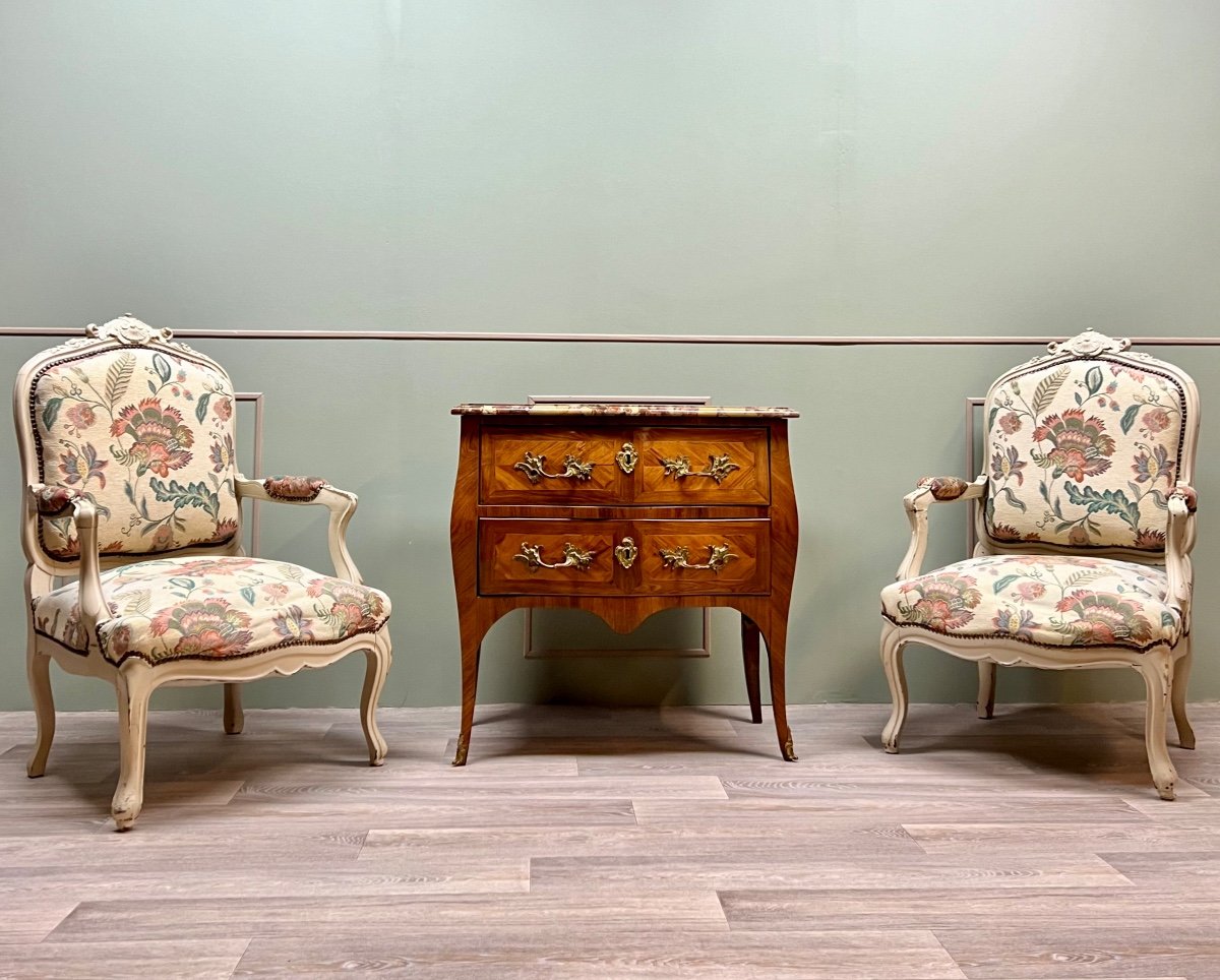 Commode Sauteuse En Marqueterie D’époque Louis XV XVIII Eme Siècle -photo-2