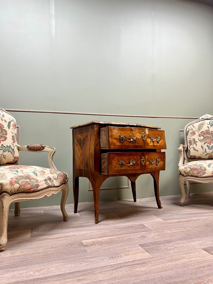 Commode Sauteuse En Marqueterie D’époque Louis XV XVIII Eme Siècle -photo-4