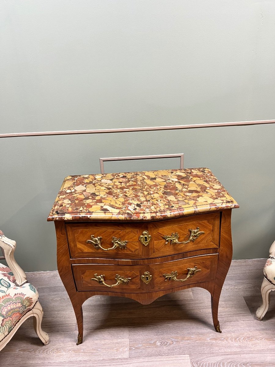 Commode Sauteuse En Marqueterie D’époque Louis XV XVIII Eme Siècle -photo-1