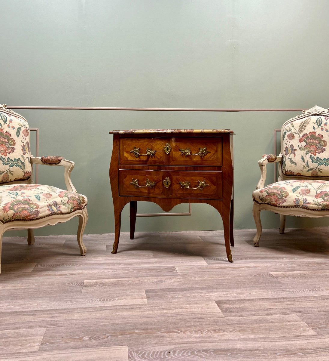 Commode Sauteuse En Marqueterie D’époque Louis XV XVIII Eme Siècle -photo-2