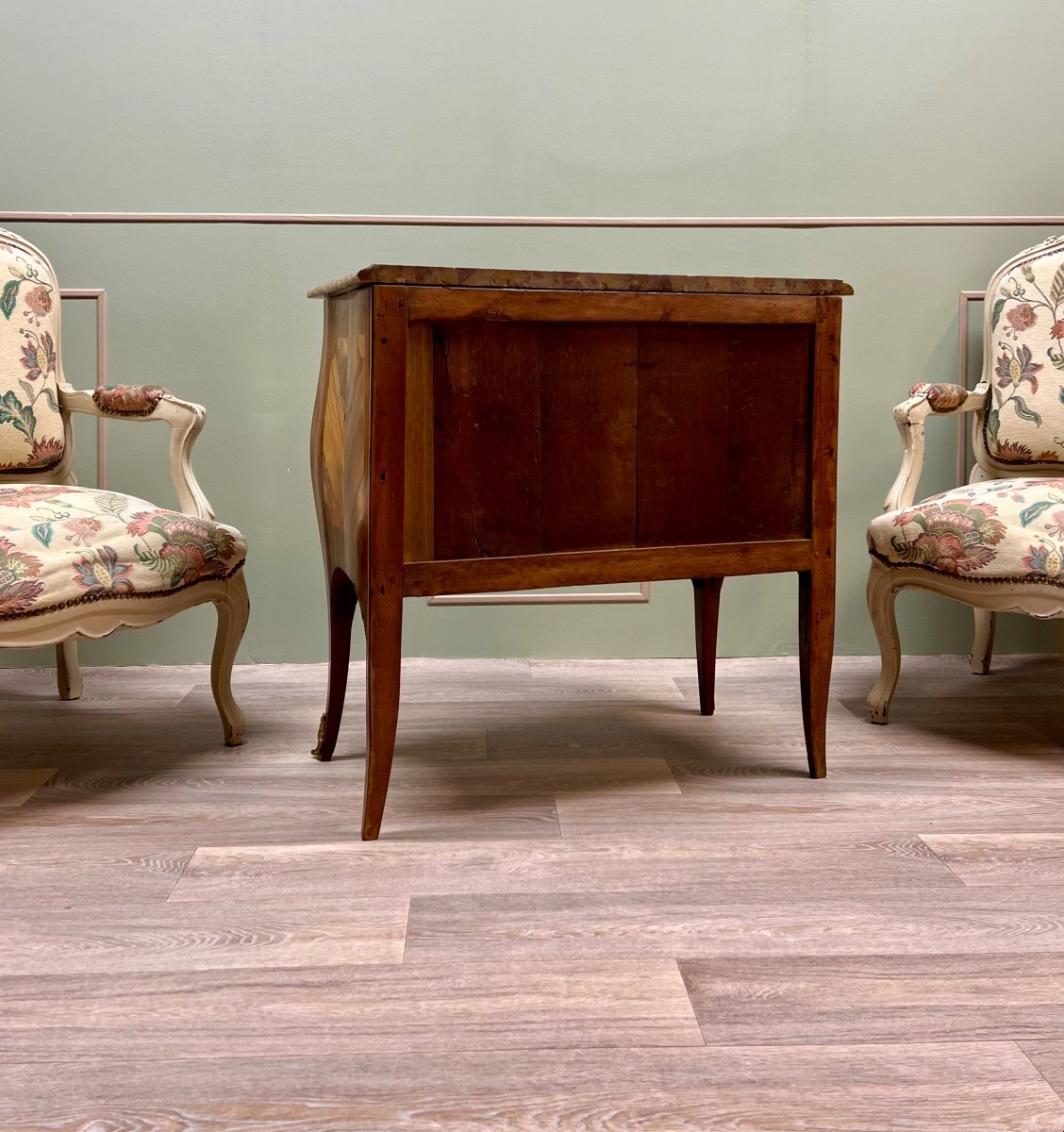 Commode Sauteuse En Marqueterie D’époque Louis XV XVIII Eme Siècle -photo-5