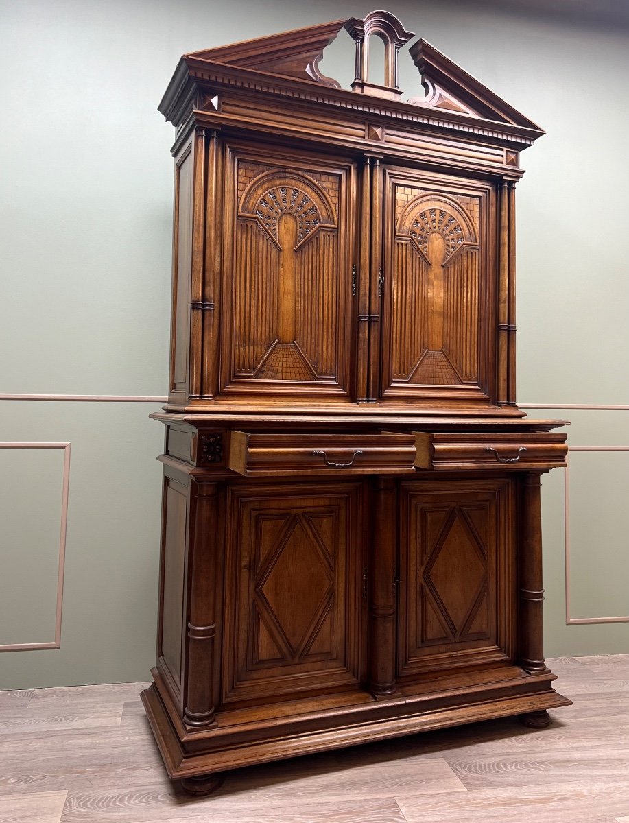 Crédence Buffet Deux Corps En Noyer De Style Renaissance XIX Eme Siècle -photo-2