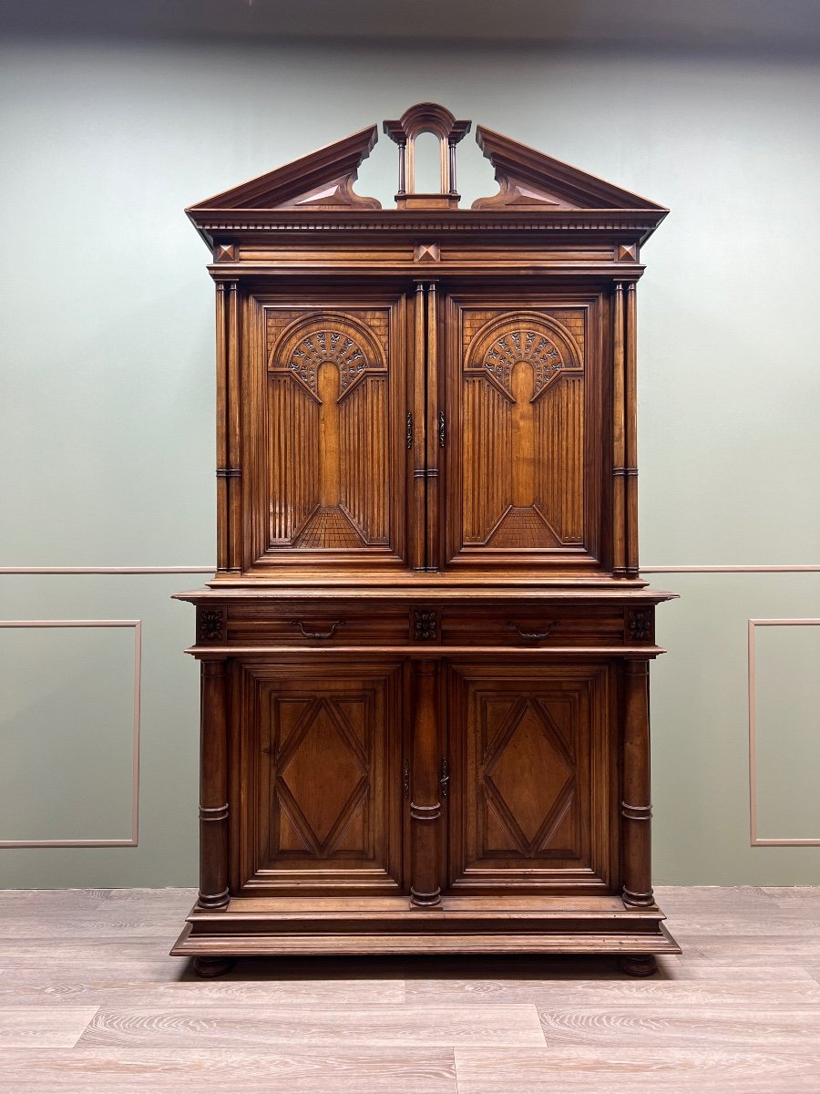 Buffet Credenza Two Bodies In Walnut Renaissance Style 19th Century