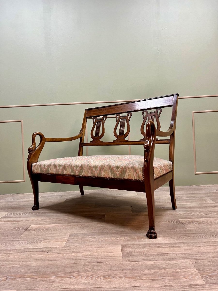 Mahogany Bench With Swan Neck From Empire Period 19th Century-photo-2