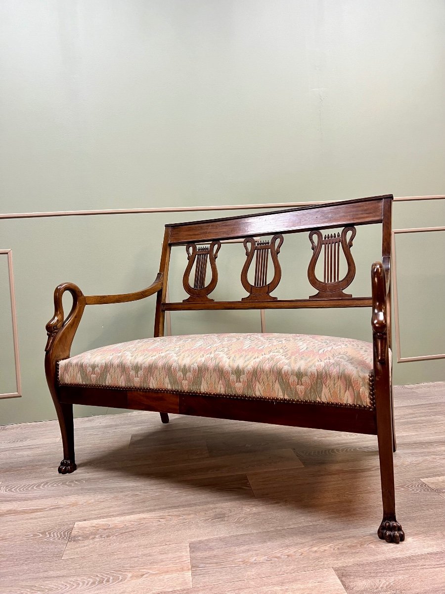Mahogany Bench With Swan Neck From Empire Period 19th Century-photo-3
