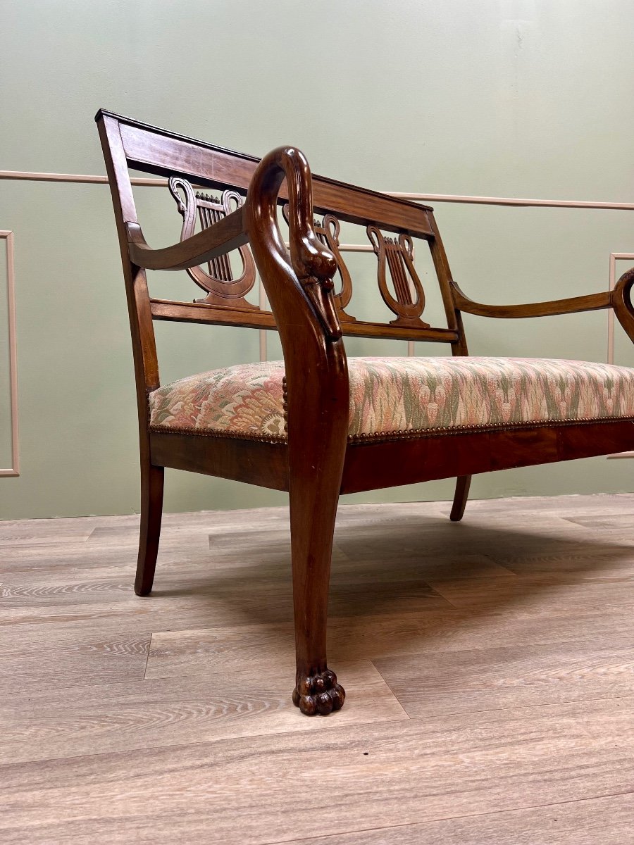 Mahogany Bench With Swan Neck From Empire Period 19th Century-photo-1