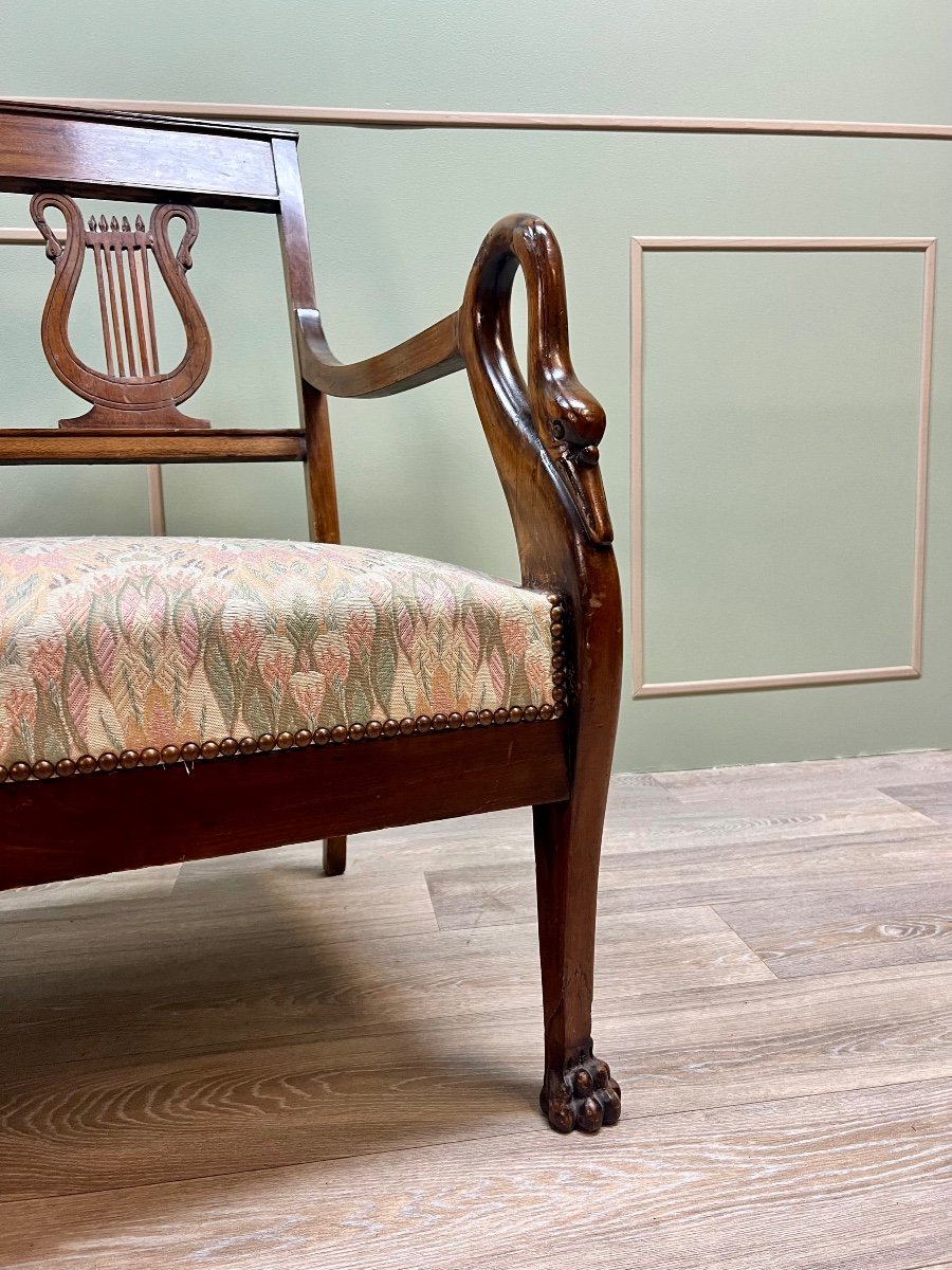 Mahogany Bench With Swan Neck From Empire Period 19th Century-photo-4