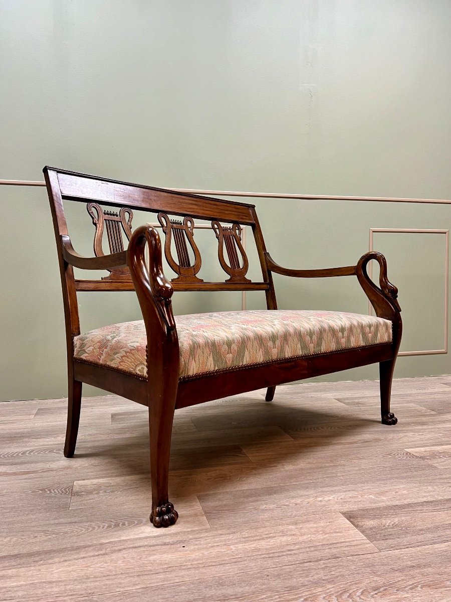Mahogany Bench With Swan Neck From Empire Period 19th Century