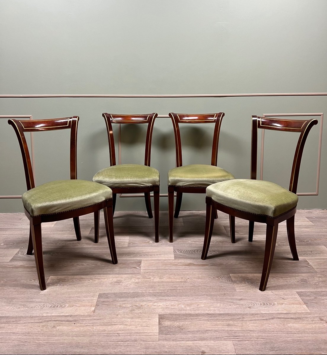 Suite Of Four Directoire Style Mahogany And Gilded Wood Chairs-photo-2