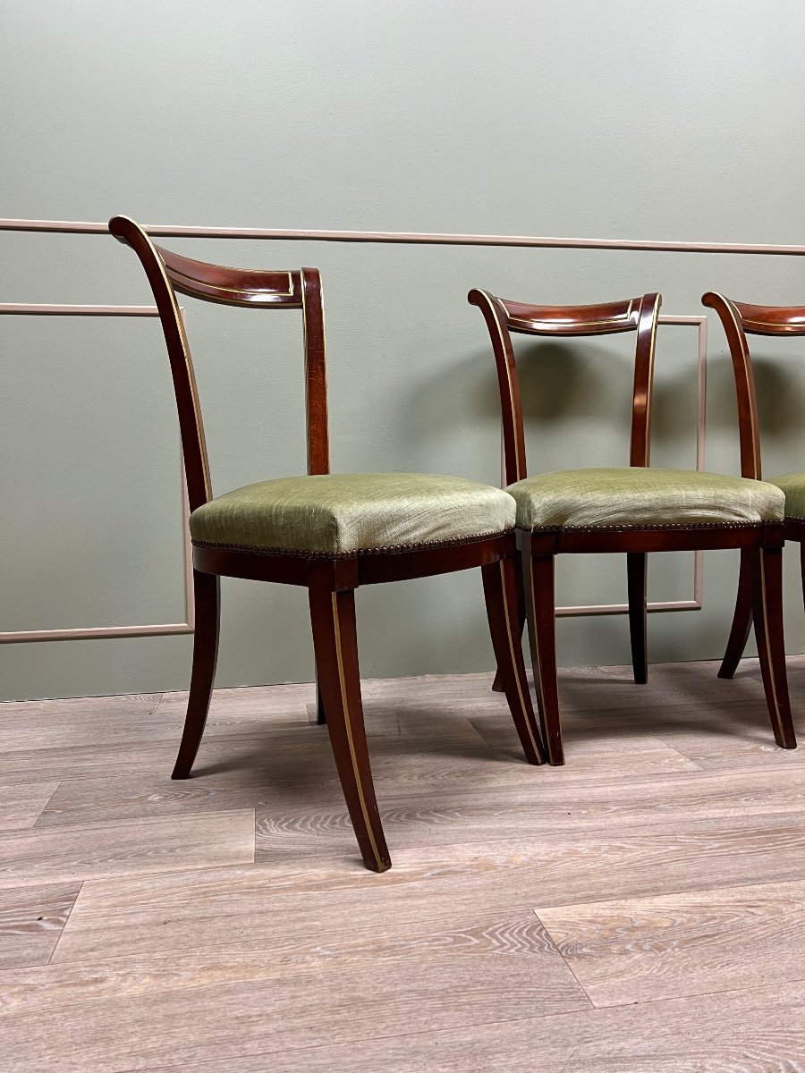 Suite Of Four Directoire Style Mahogany And Gilded Wood Chairs-photo-3