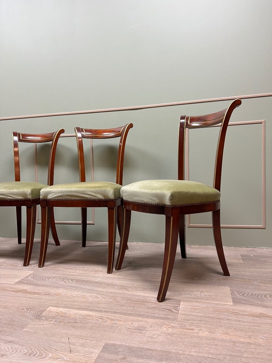 Suite Of Four Directoire Style Mahogany And Gilded Wood Chairs-photo-4