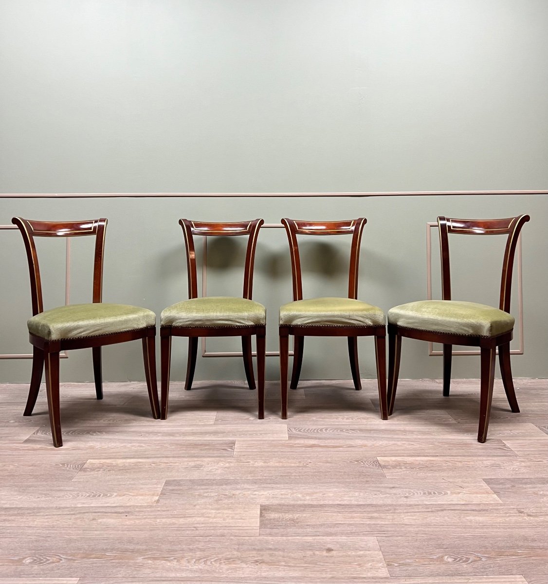 Suite Of Four Directoire Style Mahogany And Gilded Wood Chairs-photo-1