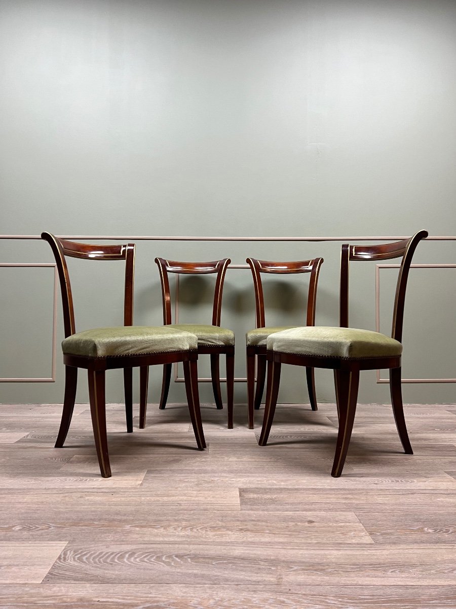 Suite Of Four Directoire Style Mahogany And Gilded Wood Chairs-photo-2