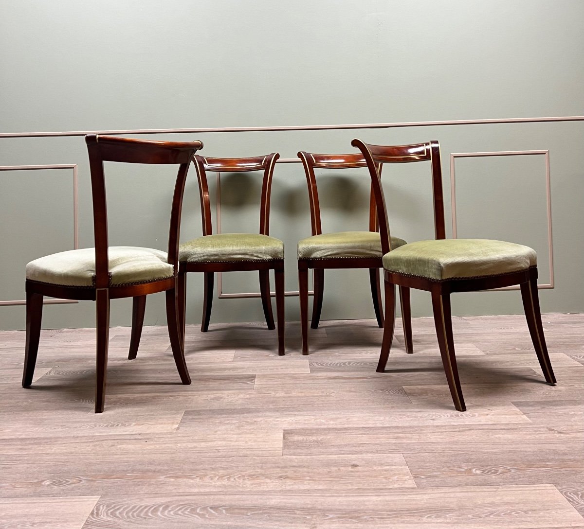 Suite Of Four Directoire Style Mahogany And Gilded Wood Chairs-photo-4