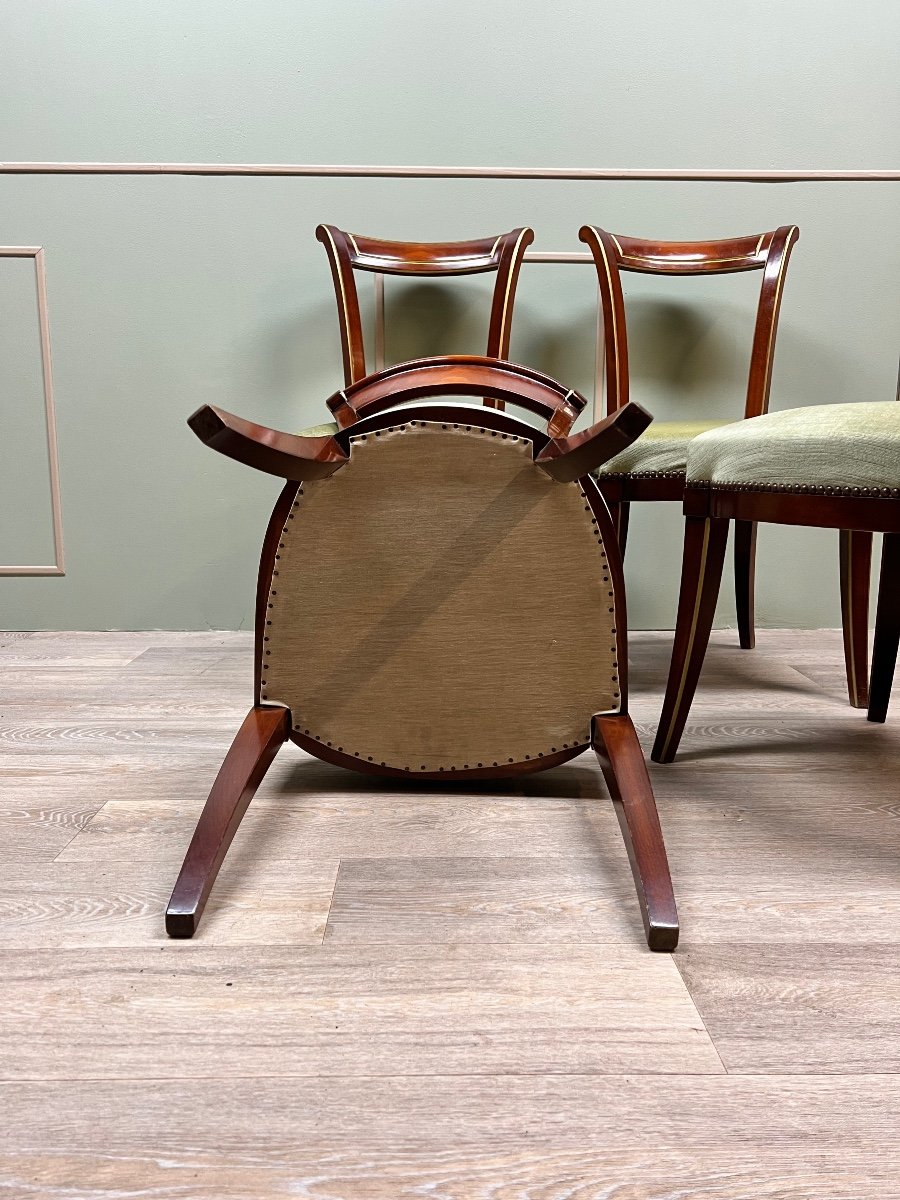 Suite Of Four Directoire Style Mahogany And Gilded Wood Chairs-photo-5