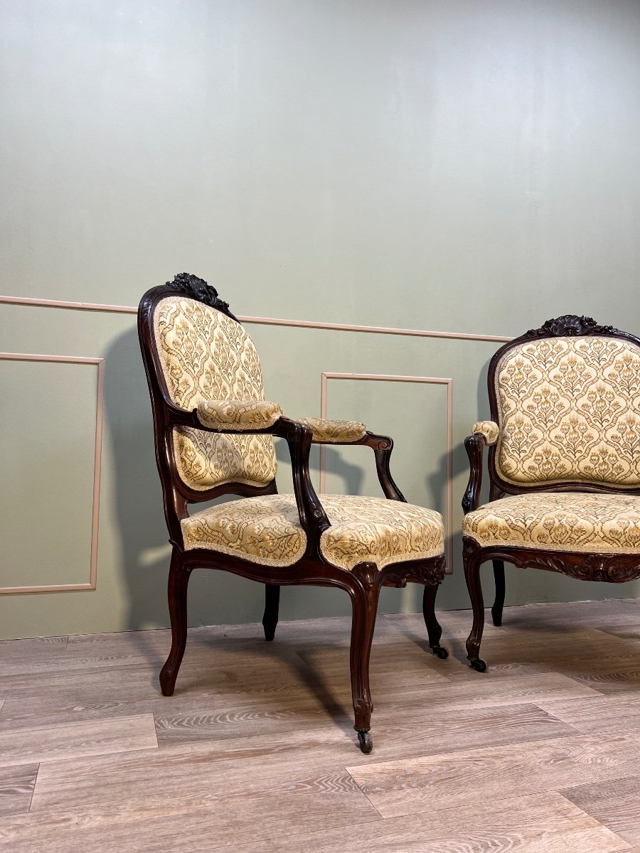 Pair Of Armchairs With Flat Backs In Regency Style 19th Century -photo-2