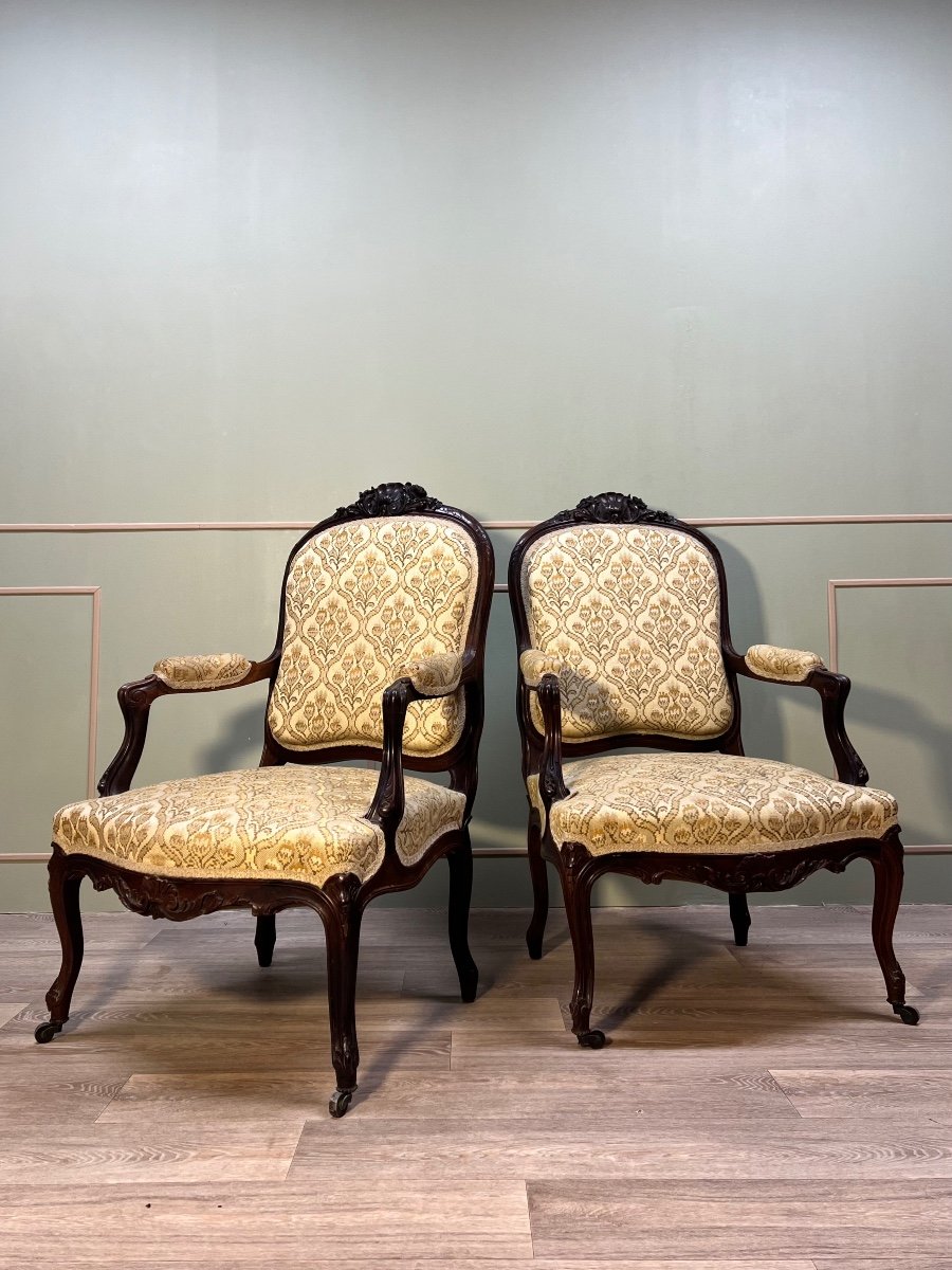Pair Of Armchairs With Flat Backs In Regency Style 19th Century -photo-1