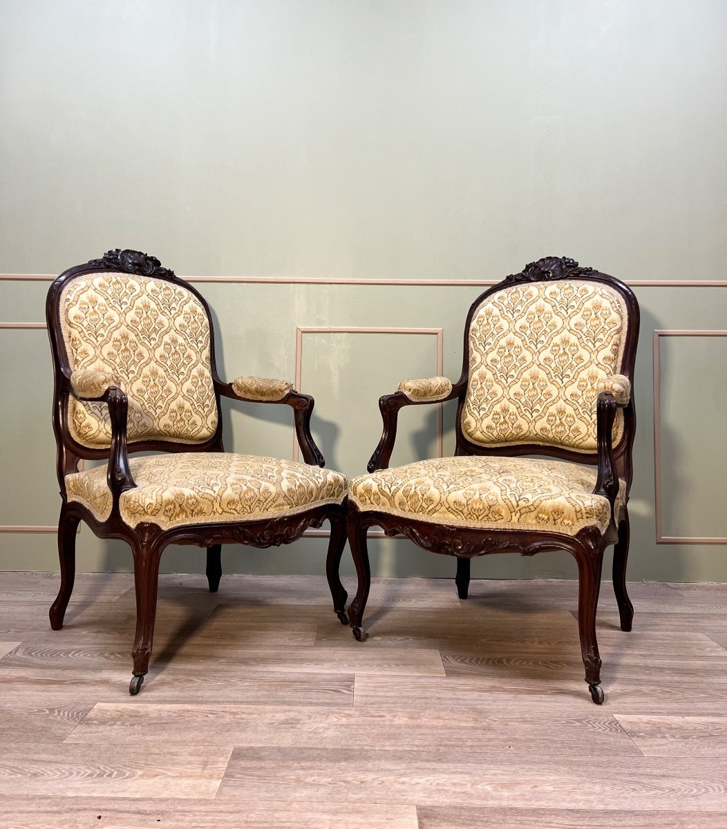 Pair Of Armchairs With Flat Backs In Regency Style 19th Century 