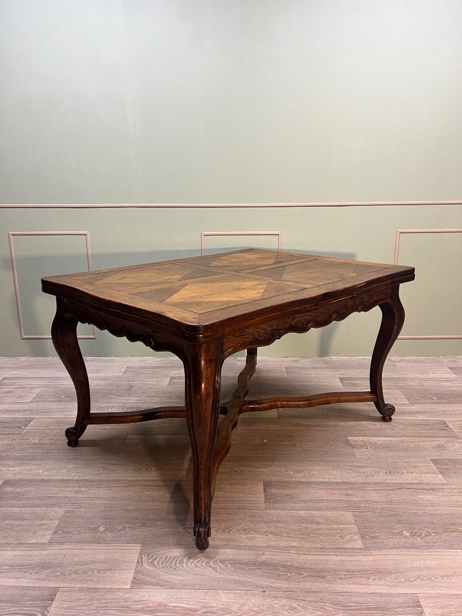 Dining Room Table In Natural Wood Called Italian Style With Parquet Top 19th Century-photo-2