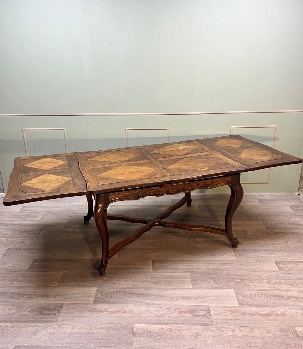 Dining Room Table In Natural Wood Called Italian Style With Parquet Top 19th Century-photo-5