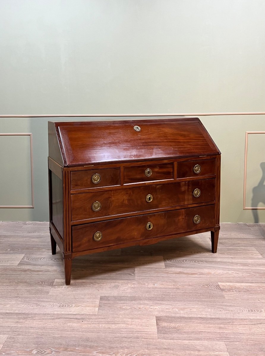 Commode Scriban En Acajou Massif D’époque Louis XVI, Travail Portuaire  XVIII Eme Siècle  -photo-2