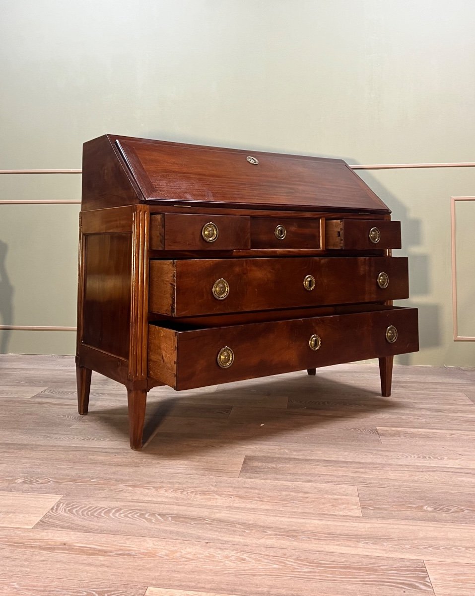 Commode Scriban En Acajou Massif D’époque Louis XVI, Travail Portuaire  XVIII Eme Siècle  -photo-4