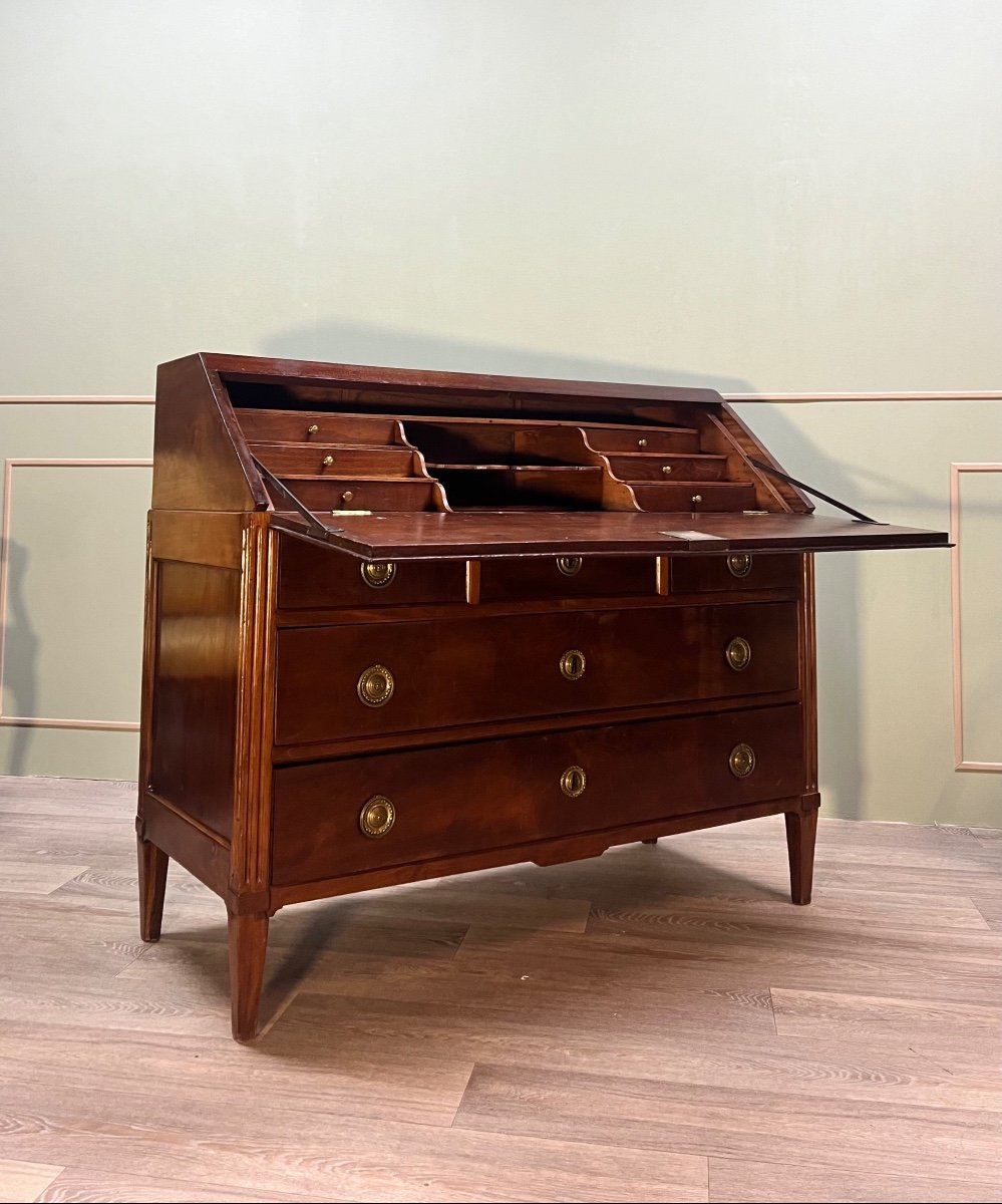 Commode Scriban En Acajou Massif D’époque Louis XVI, Travail Portuaire  XVIII Eme Siècle  -photo-2