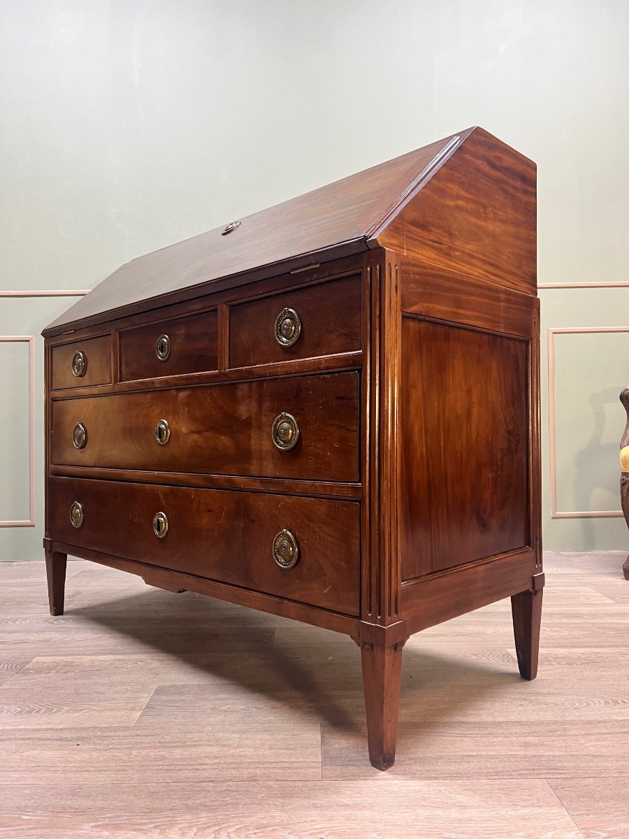 Commode Scriban En Acajou Massif D’époque Louis XVI, Travail Portuaire  XVIII Eme Siècle  -photo-4