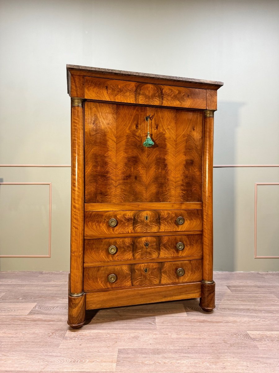Secretary In Flamed Mahogany From Empire Period 19th Century 