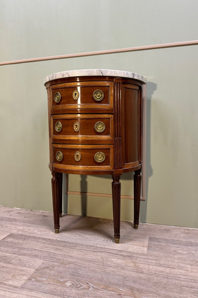 Commode Demi Lune En Acajou De Style Louis XVI Début Du XIX Eme Siècle -photo-4
