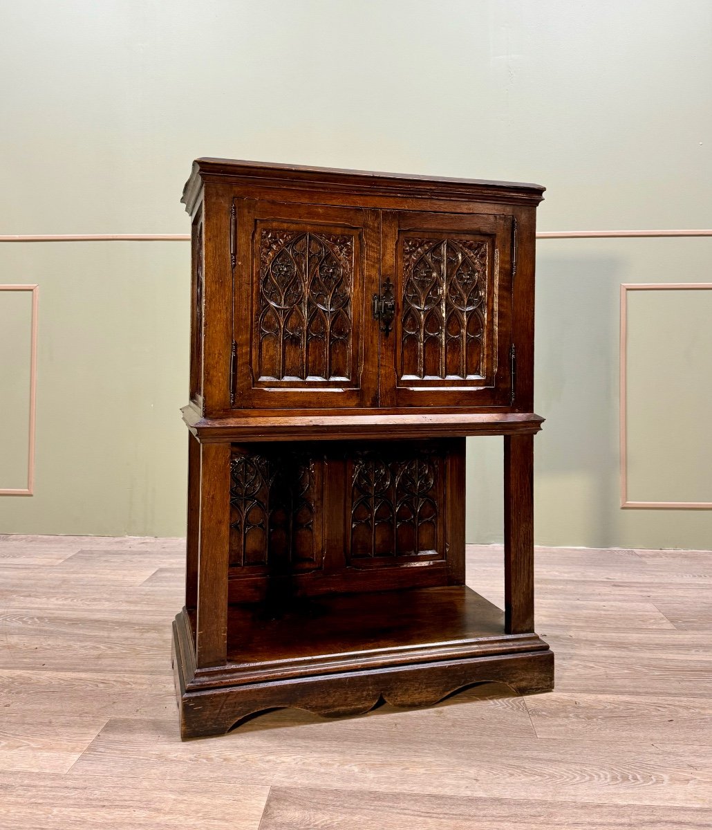 Small Credenza In Natural Wood In Neo-gothic Style 19th Century-photo-2