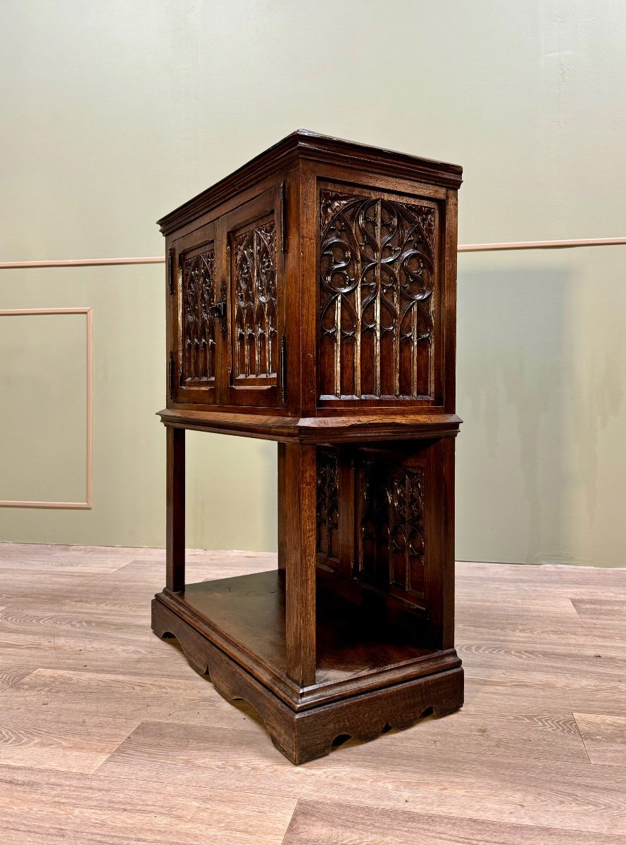 Small Credenza In Natural Wood In Neo-gothic Style 19th Century-photo-4