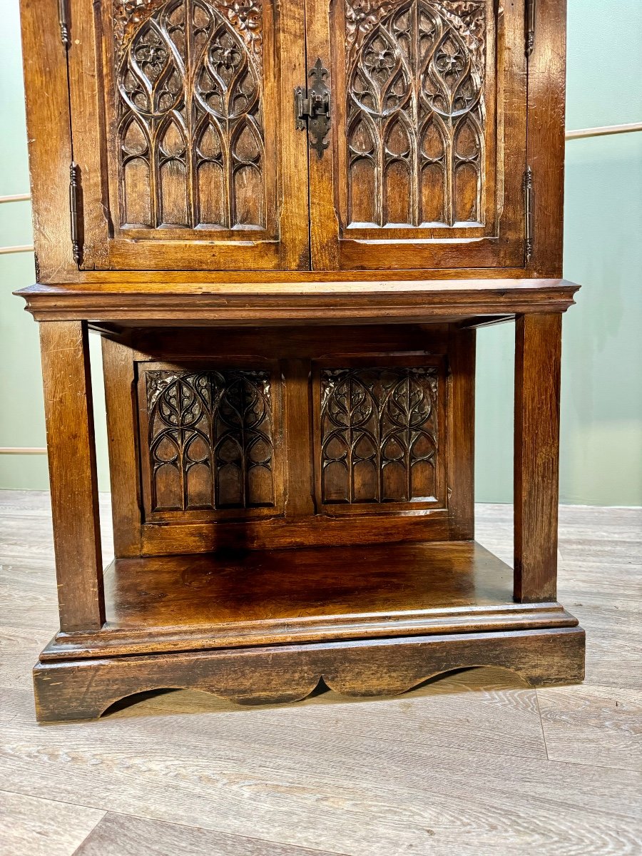Small Credenza In Natural Wood In Neo-gothic Style 19th Century-photo-2