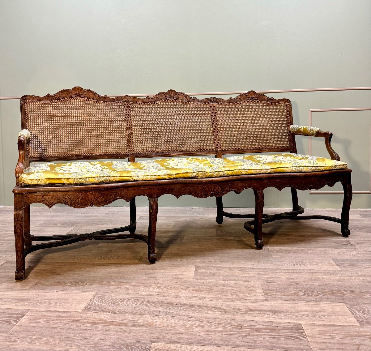Bench Sofa In Cane Walnut From Regency Period XVIII Eme Century -photo-2