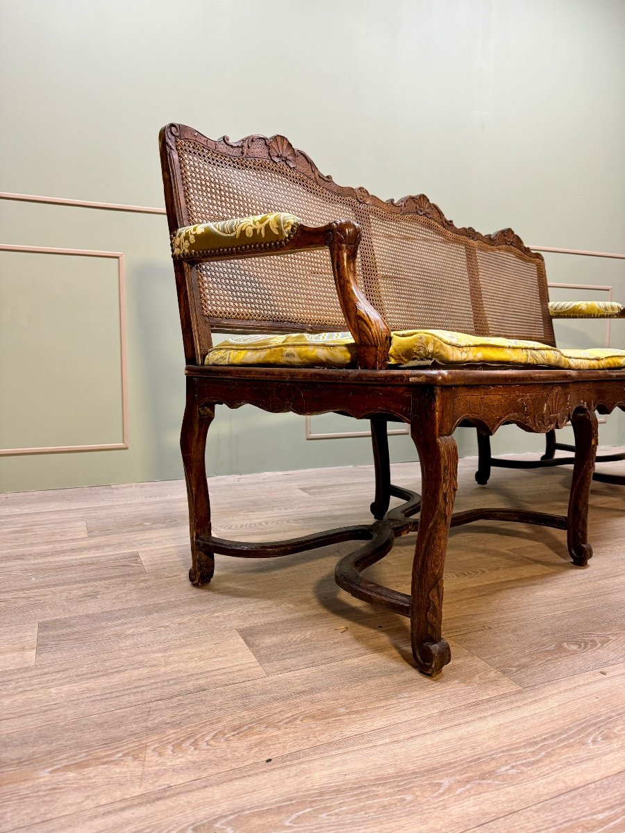 Bench Sofa In Cane Walnut From Regency Period XVIII Eme Century -photo-3