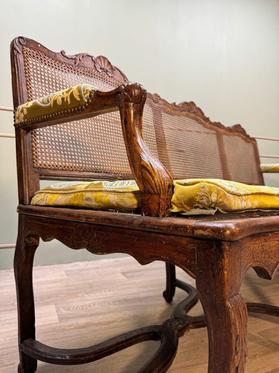 Bench Sofa In Cane Walnut From Regency Period XVIII Eme Century -photo-1