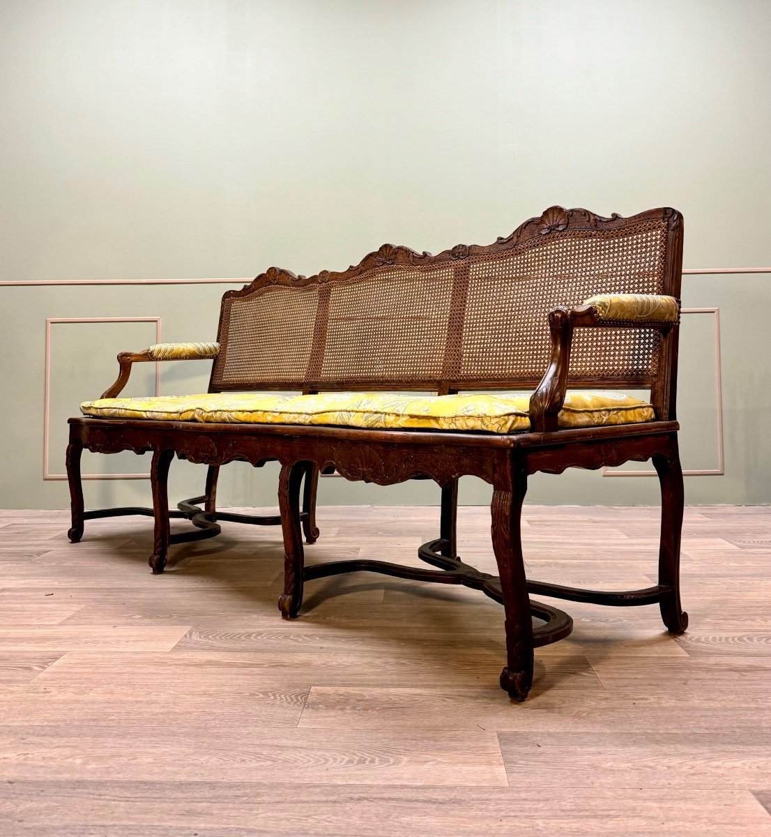 Bench Sofa In Cane Walnut From Regency Period XVIII Eme Century -photo-3