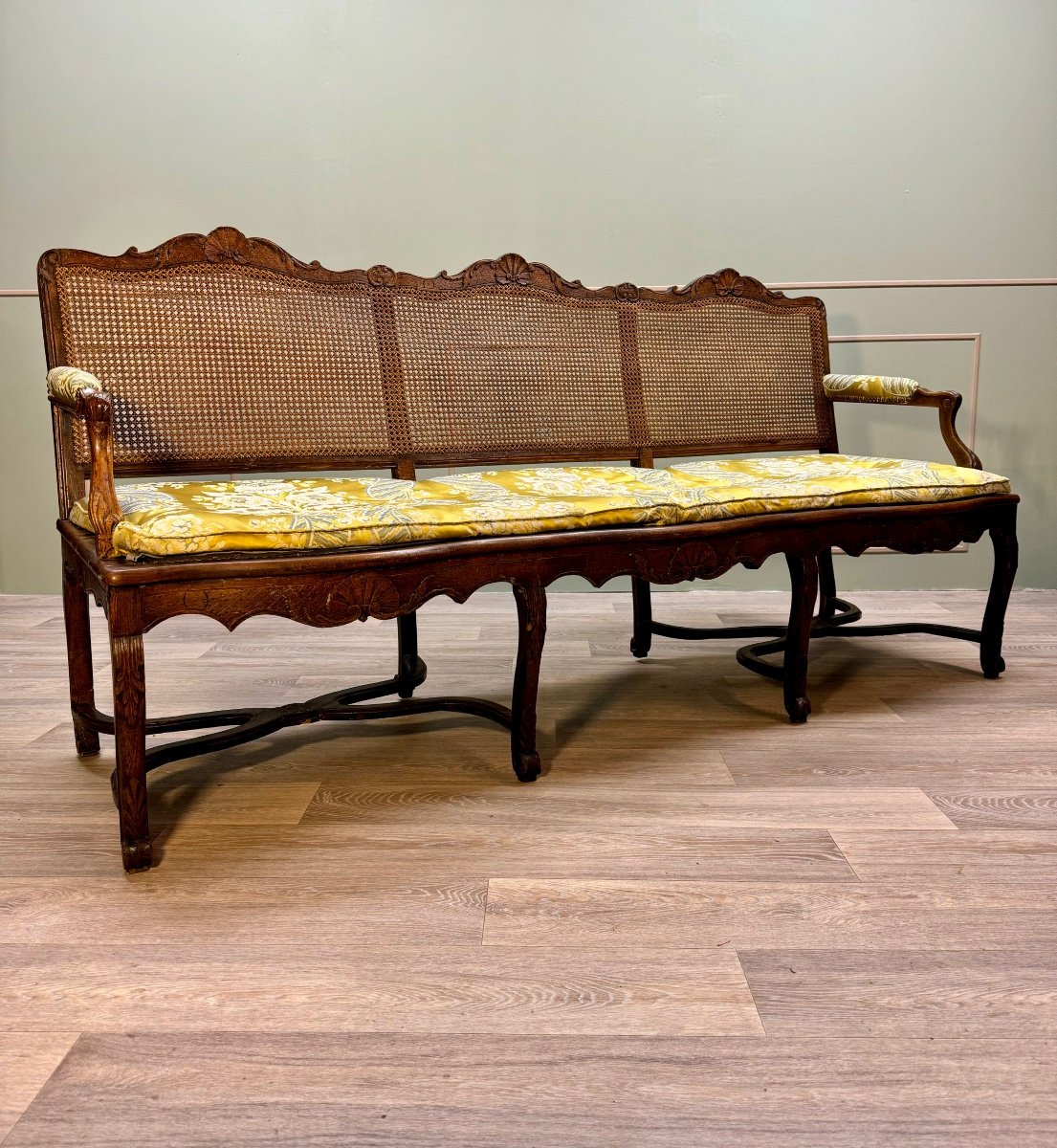 Bench Sofa In Cane Walnut From Regency Period XVIII Eme Century -photo-7