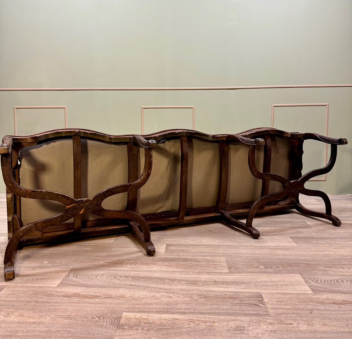 Bench Sofa In Cane Walnut From Regency Period XVIII Eme Century -photo-8