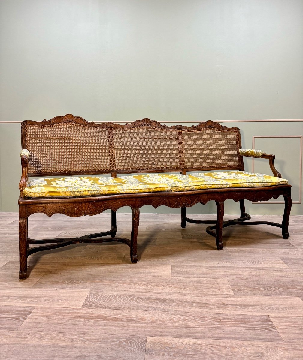 Bench Sofa In Cane Walnut From Regency Period XVIII Eme Century 